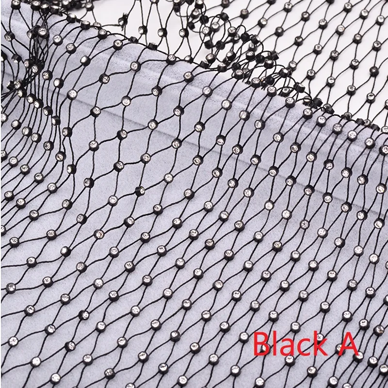 Description Picture 6 of itemOne Meter ss8 Crystal Glass Rhinestones Fishnet Elastic Net Stockings Strass Fabric Mesh Trim for DIY Crafts