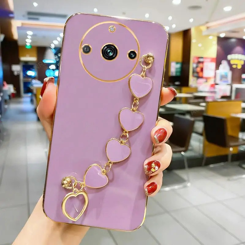 Luxury Plating Love Heart Bracelet Chain Silicone Case
