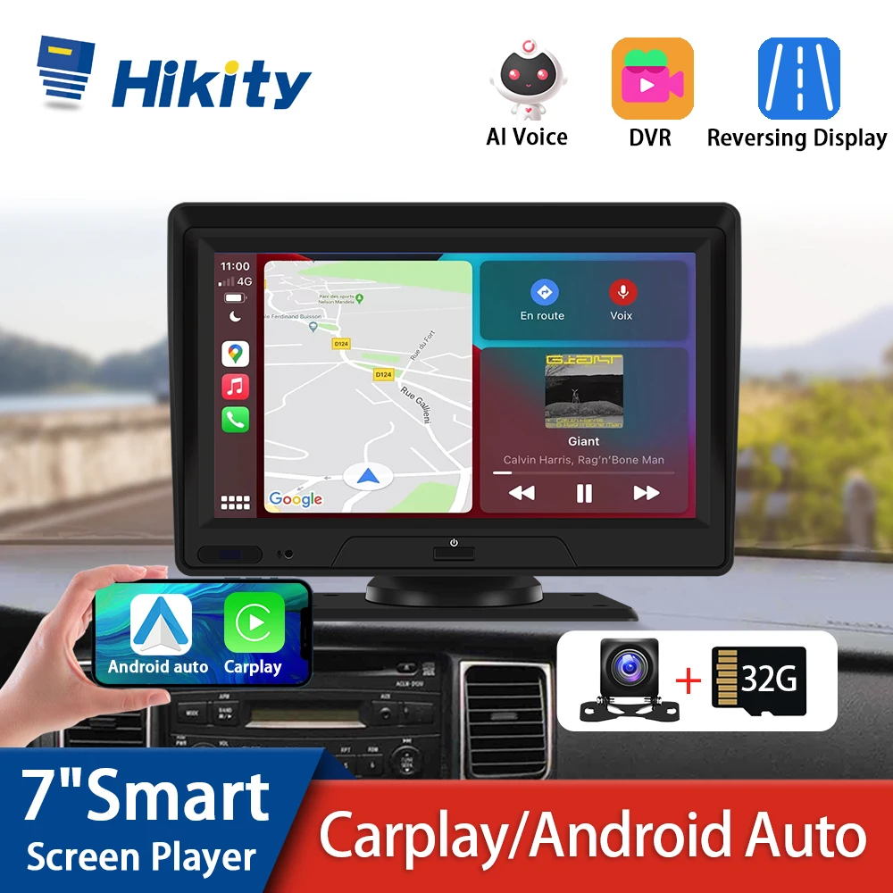 

Hikity Universal 7inch Car Mirror Monitor Video HD Recording Carplay Android Auto Wireless WiFi DVR GPS Navigation Dashboard