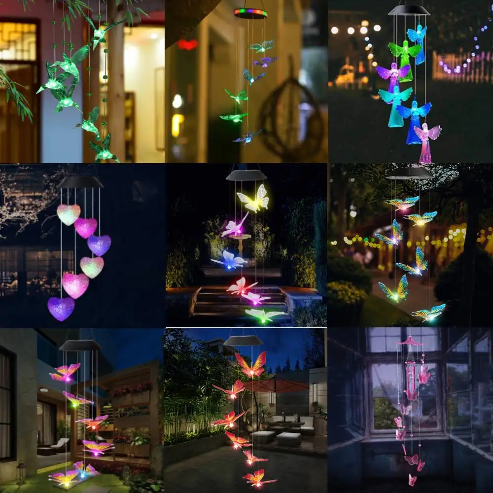 solar street light LED Solar Wind Chime Crystal Ball Hummingbird Wind Chime Light Color Changing Waterproof Hanging Solar Light For Home Garden decorative solar lights