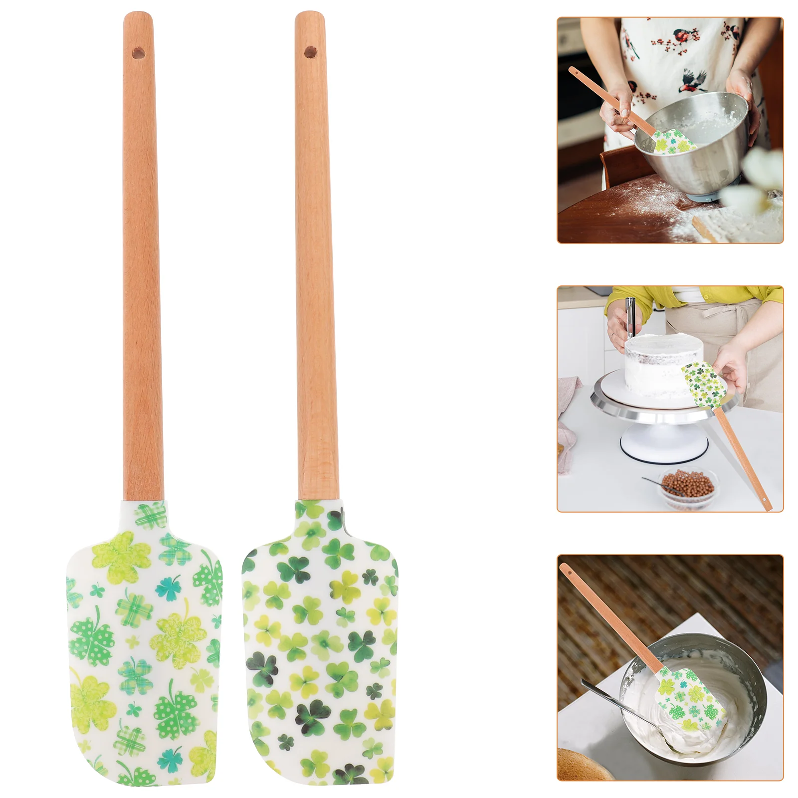 

4 Pcs Pastry Baking Silicone Spatula Biscuits St Patricks Day Wood Cake Cream Scrapers