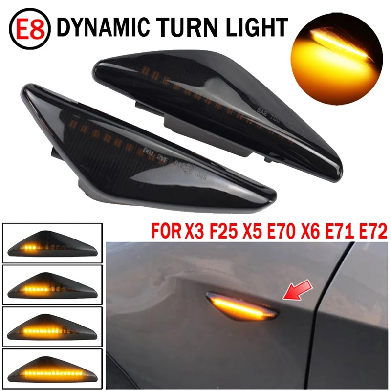 2Pcs Smoked Car Dynamic LED Side Marker Light Turn Signal Light For BMW X3 F25 X5 E70 X6 E71 E72 2008-2014