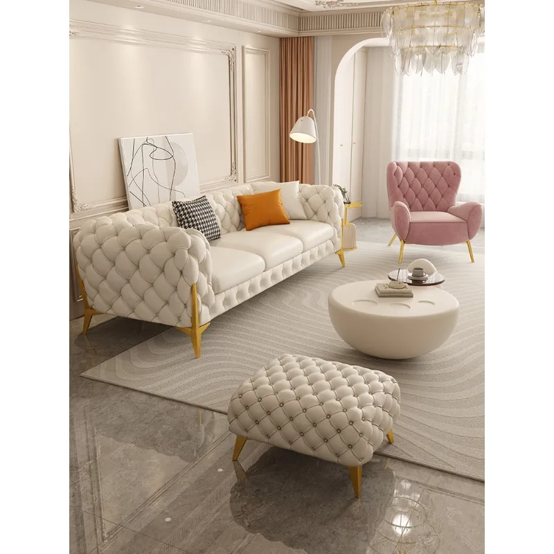 

American luxury leather zipper sofa living room combination post-modern simple size apartment designer online celebrity