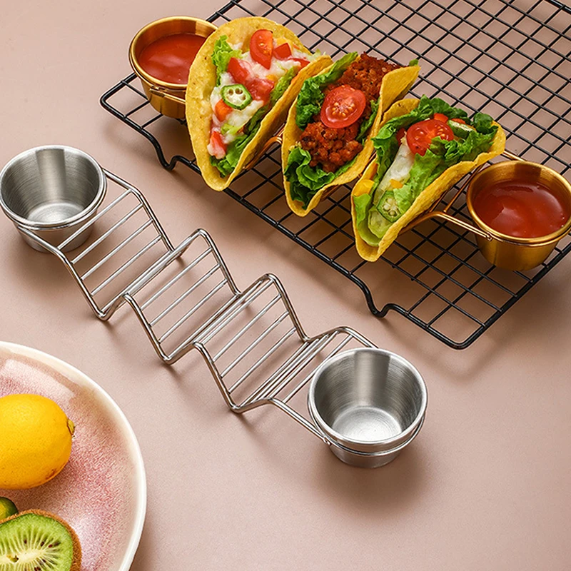 New Mexican Tortilla Rack Stainless Steel Taco Holder with Sauce Cup Set for Restaurant