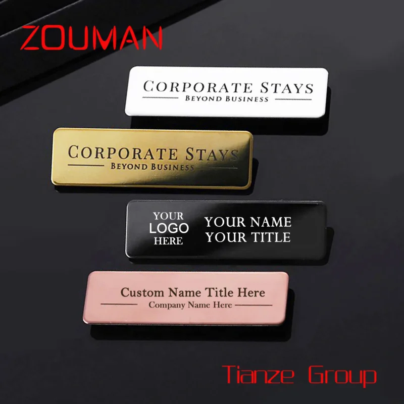 Custom , Custom Blank Name Badge Holder Gold Metal School Uniform Staff Name Plate Magnet Magnetic Name 70x25mm logo customized metal name id badge holder reusable paper replacement pin magnet tag for manager staff