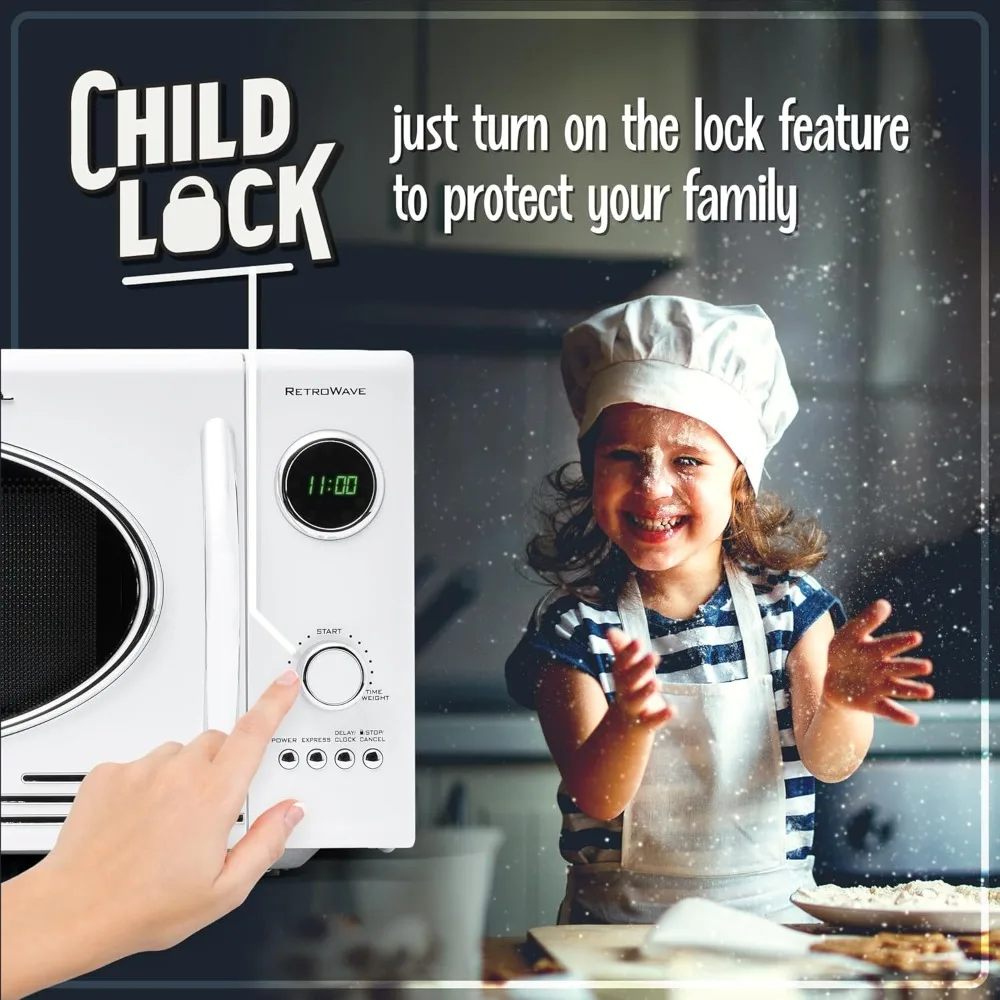 Retro Countertop Microwave Oven - Large 800-Watt ,12 Pre-Programmed Cooking Settings,Digital Clock,- Kitchen Appliances - White 4