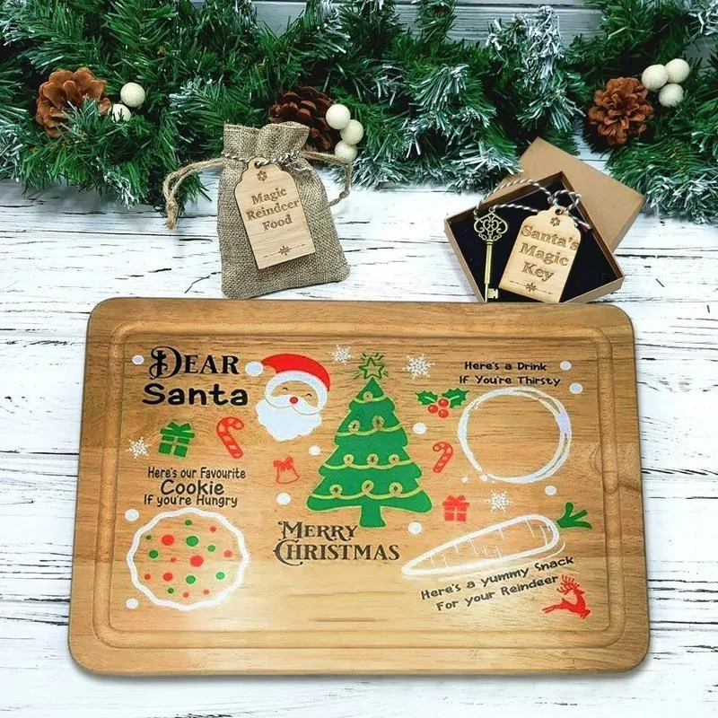 Wooden Christmas Cookie Tray Engraved Santa Snack Tray Child Christmas Gift Milk And Cookie Mat Reindeer Plate