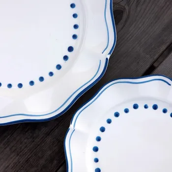 Piatto da pranzo a forma di pizzo punteggiato blu sottosmalto dipinto a mano in ceramica Piatto da cucina Stoviglie Piatto da pasticceria e da dessert 1