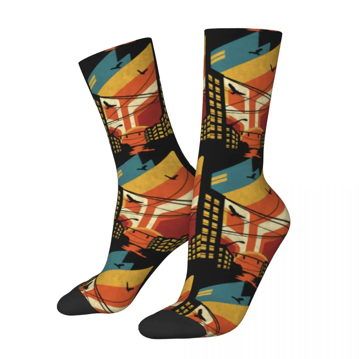 

Funny Crazy compression Sock for Men Setting Sun Hip Hop Vintage Pop Art Culture Happy Seamless Pattern Printed Boys Crew Sock