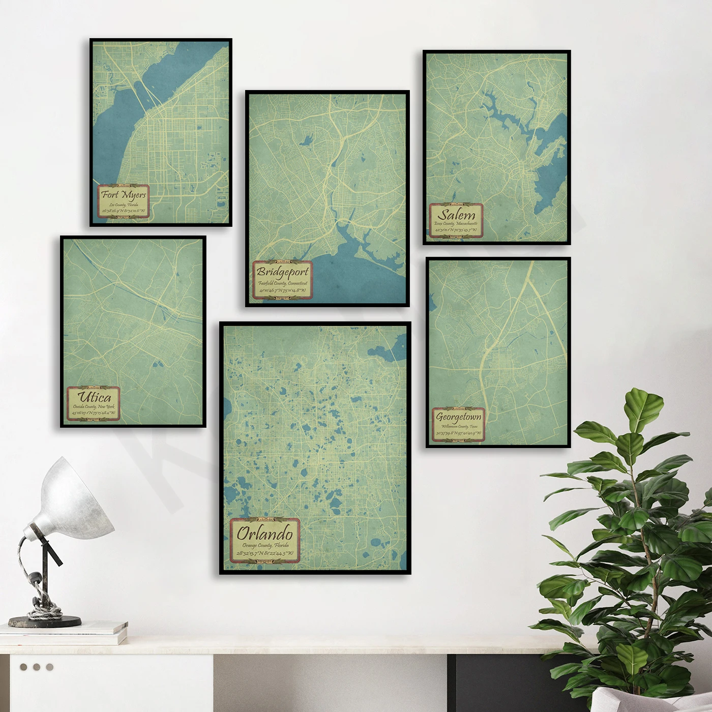 Orlando Myers Bridgeport Rock Hill Pittsfield Vancouver Utica Willing St. Lucie Grand Firenze Pettorale. Poster Della Mappa Della Città