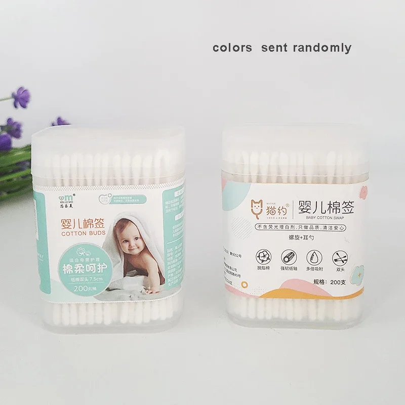 Multifunctional Cleaning Stick Baby cotton swabs Double-ended Sterile cotton swabs Spiral Head Ear and Nose 200pcs