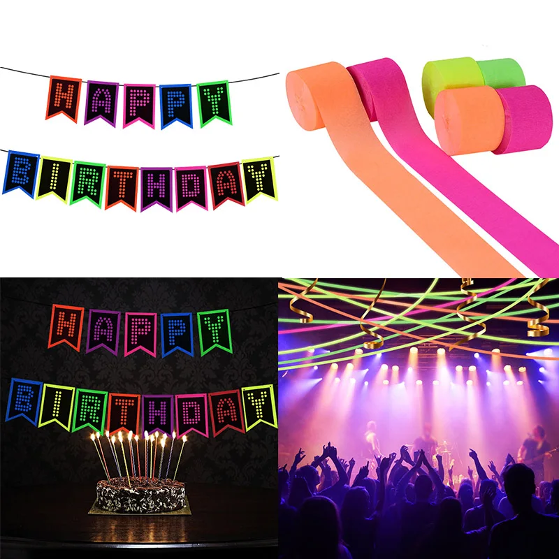 Glow Pennant Flag Banners Neon Crepe Paper Black Light Party Garland Fluorescent Ornament for Happy Birthday Wedding Decorations