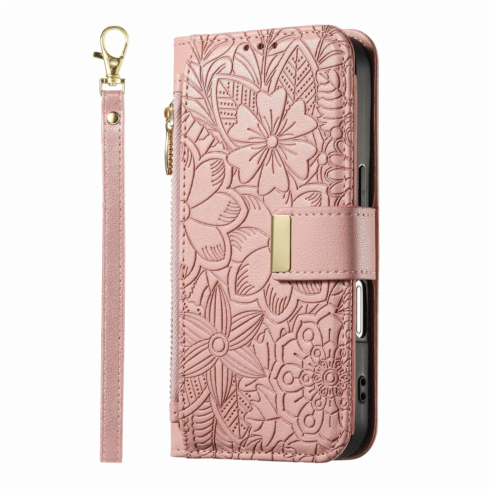 Luxury PU Leather Zipper Wallet Phone Case with Card Holder & Handbag