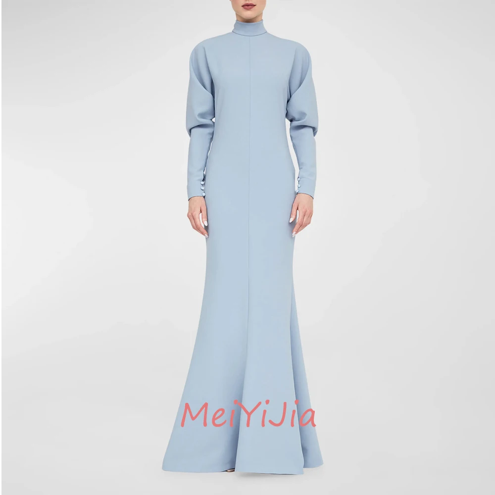 

MeiYiJia High-Neck Simple Floor-Length Crepe Mermaid ZipperUp Button Saudi Arabia Sexy Evening Birthday Club Outfits Summer 2024