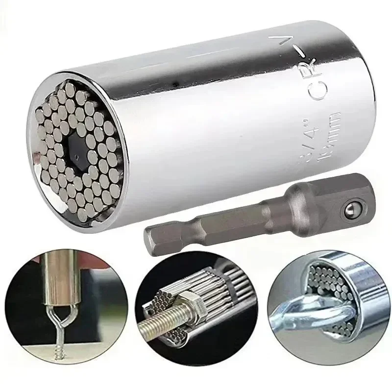 7 To 19mm for Multi Purpose Wrench Extension Rod Electric Hand Drill Screw Tool Set Magic Socket Multifunctional Silvery