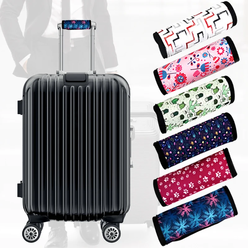 1Pc Luggage Handle Cover Floral Print Neoprene Suitcase Wrap Grip Wear-Resistant Luggage Suitcase Bag Handle Protective Cover