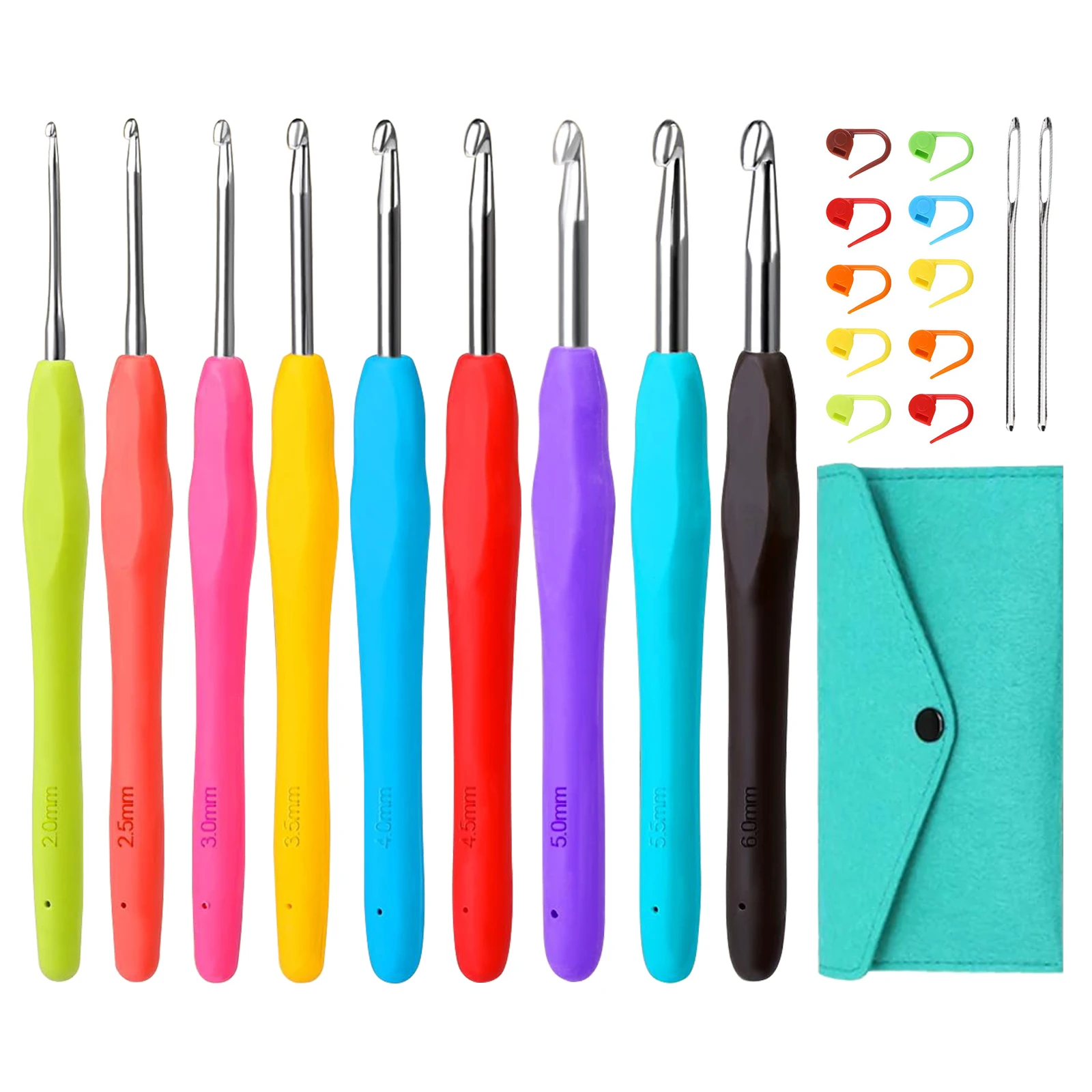 Multicolor Crochet Hooks Set Crochet Kit for Beginners 14 Size Hooks Set 2mm-10mm Ergonomic with Case