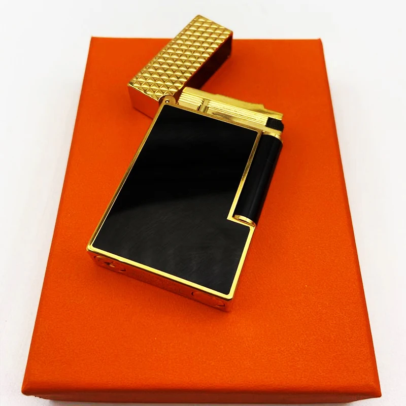 

New Memorial Metal Drawing Vertical Stripes Luxury Tobacco Lighters Ping Sound Natural Lacquer Cigarette Smoking Butane Lighters