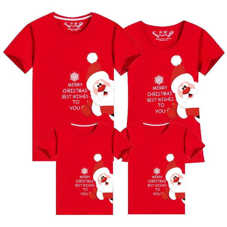 Camisetas con estampado de alce de Papá Noel para parejas, camisetas navideñas de algodón de manga corta, ropa a juego para la familia, camisetas para papá, mamá, hija, conjuntos familiares