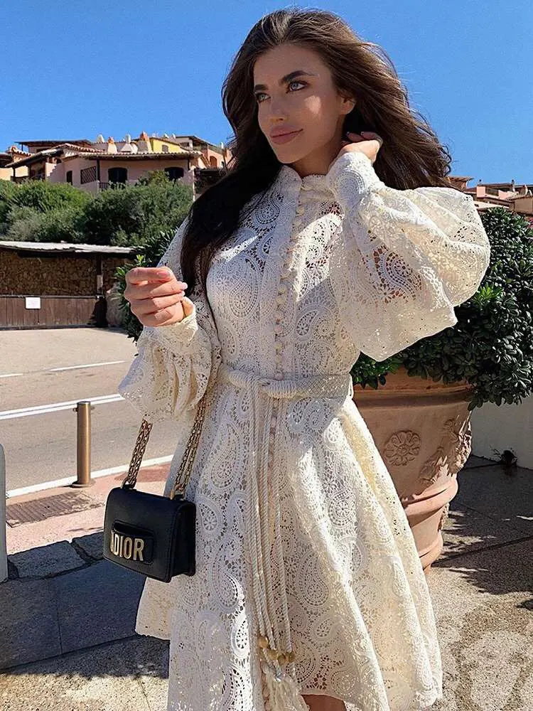

Women Fashion Dress Long Sleeve Mini Dress Lace O-Neck Dress