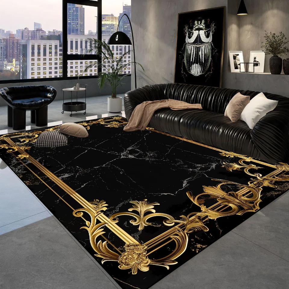 Luxury Black Golden Carpets Retro European Living Room Carpet Hotel Hall Sofa Area Floor Mat Hallway Room Doorway Large Rugs 2