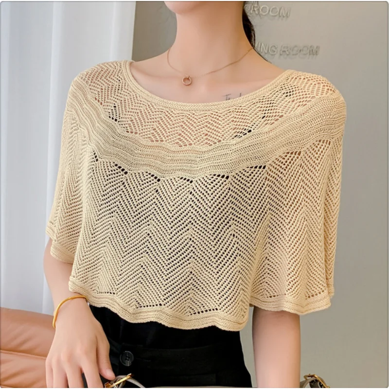 Womens Loose Crochet Tops Hollow Out Cotton Shrug Poncho Shawl Wrap Crewneck Summer Beach Cover Up Shoulders Warm Shawl Pullover womens elegant bolero sheer lace chiffon shawl wraps cardigan woman s shrug open front wedding cape cover ups bridal wrap