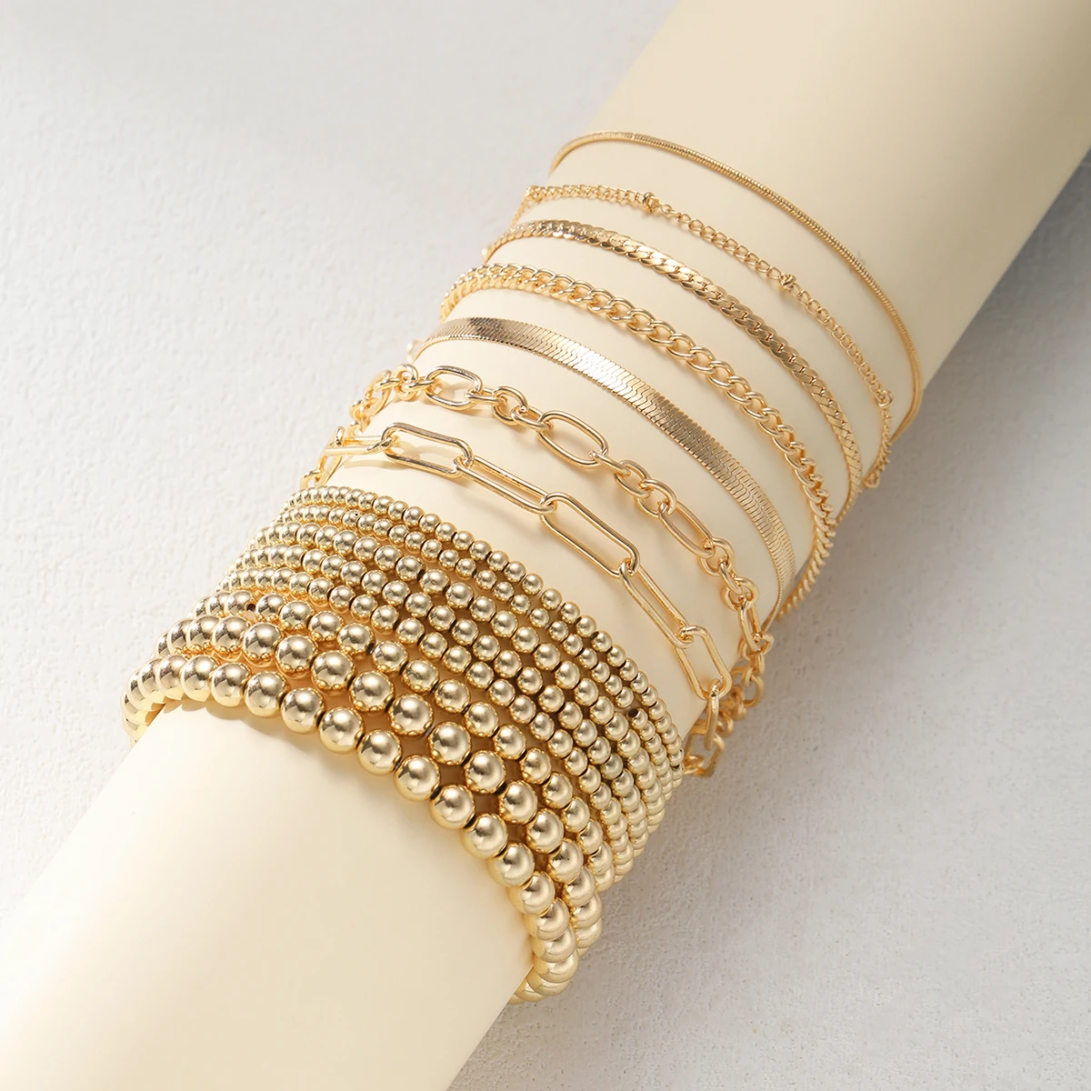 15Pcs Gold Color Bracelet Sets for Women Boho Retro Thick Twist Cuban Chain and Beads Bracelet Trendy Quality Jewelry Gifts New