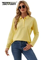 TACVASEN Women's Long Sleeve 5-Button Polo Shirts V-Neck Collared Tops Cotton Blend Casual Work Golf T-Shirts with Side Split - Image 5