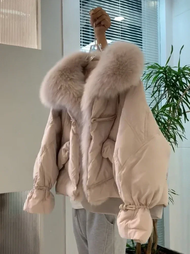 Fashion High-End Retro Solid Color Long Sleeve Women's Down Coat Autumn Winter Sweet Commuter Fur Collar Short Down Jacket Coat