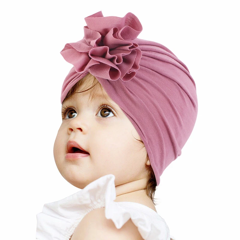 

Muslim Kids Baby Boy Girls Head Wrap Soft Cotton Turban Beanie Hat Flower Cap Peated Headwear Hair Loss Headband Cover Head 1-6Y