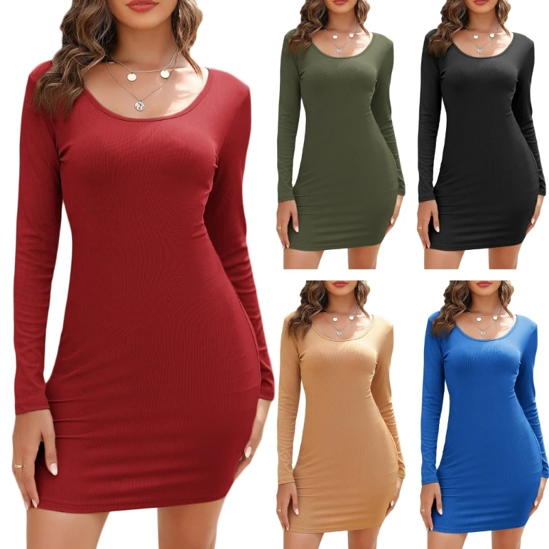 

Женское однотонное мини-платье с длинным рукавом и v-образным вырезом, короткое платье с высокой талией, облегающее платье с для