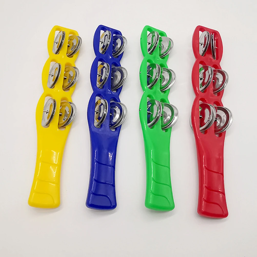 4 pcs Plastic Jingle Stick Tambourine Stick Jingle Bells Shaker Musical Percussion Instrument Children Xmas Party Favors