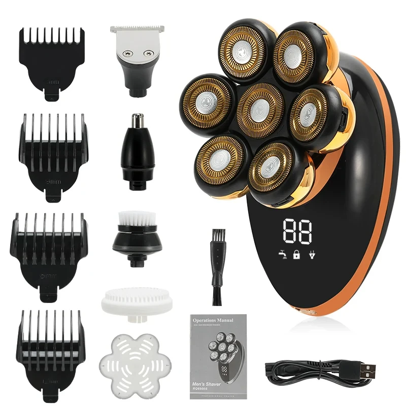 7D Floating Men Shaver Wet Dry Beard Hair Trimmer Electric Razer Rechargeable Bald Head Shaver Device LCD Display_voghion.com