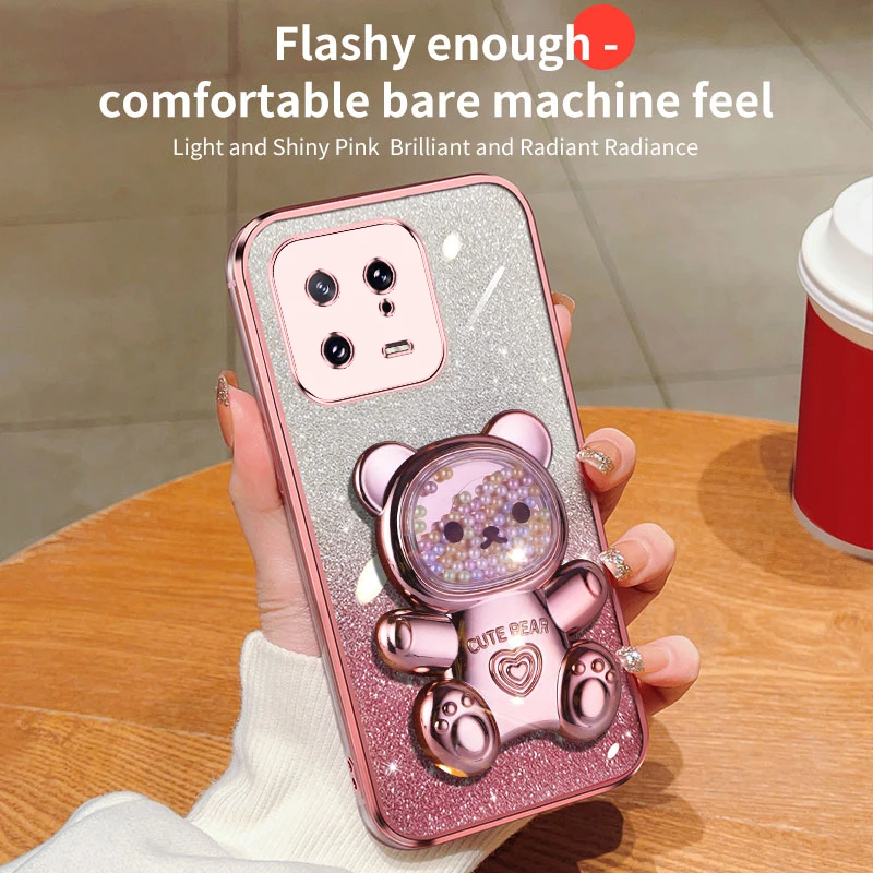 Coque de téléphone à paillettes pour Xiaomi Mi 13 Lite Pro, Mi 13, 14 Pro Lite, 13Lite, 14Pro, 13Pro, Mi 11, 12, motif ours Quicksand_voghion.com