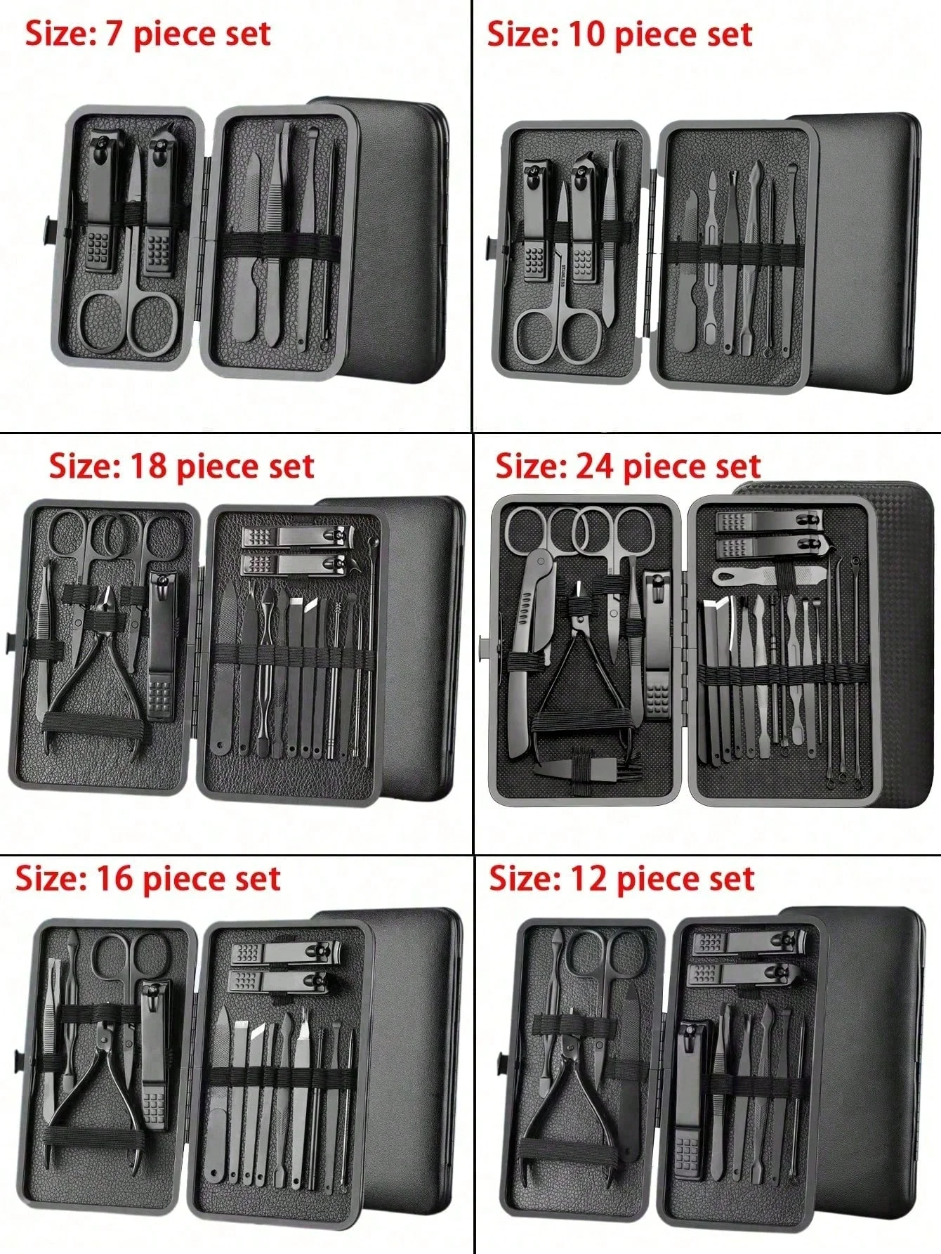 Nail Clipper Set Nail Care Kit Manicure Pedicure Kit Manicure Set Manicure Nail Clipper Set Nail Clippers Kit Manicure Set Stainless Steel with Black Leather Storage Case