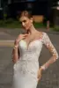 Long Sleeve Mermaid Wedding Dress Beach V-Neck Lace Appliques Sweep Train Button Bridal Gowns Customize To Measures Civil Sweep 4