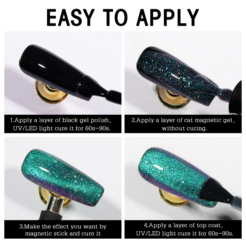 YOKEFELLOW 10ML 9D Cat Magnetic Nail Gel Polish Flowing Cat Magnetic Gel Semi Permanen Soak Off UV LED Glitter Nails 3