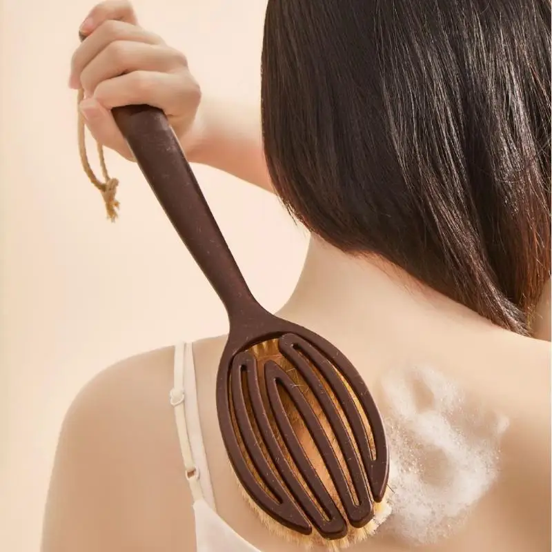 Soft natural bristle bath brush for gentle dry skin care exfoliation.