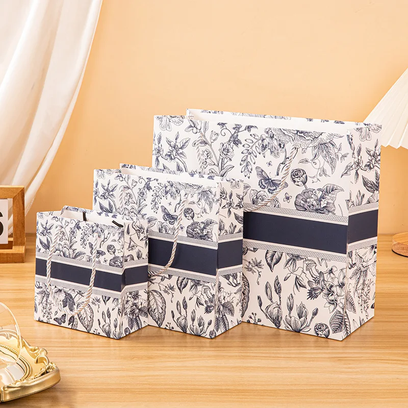 Gift Bags Mother's Day Gift Wrapping Bags Floral Paper Tote Pouch Birthday Paper Storage Premium Wrap Storage with Ribbon