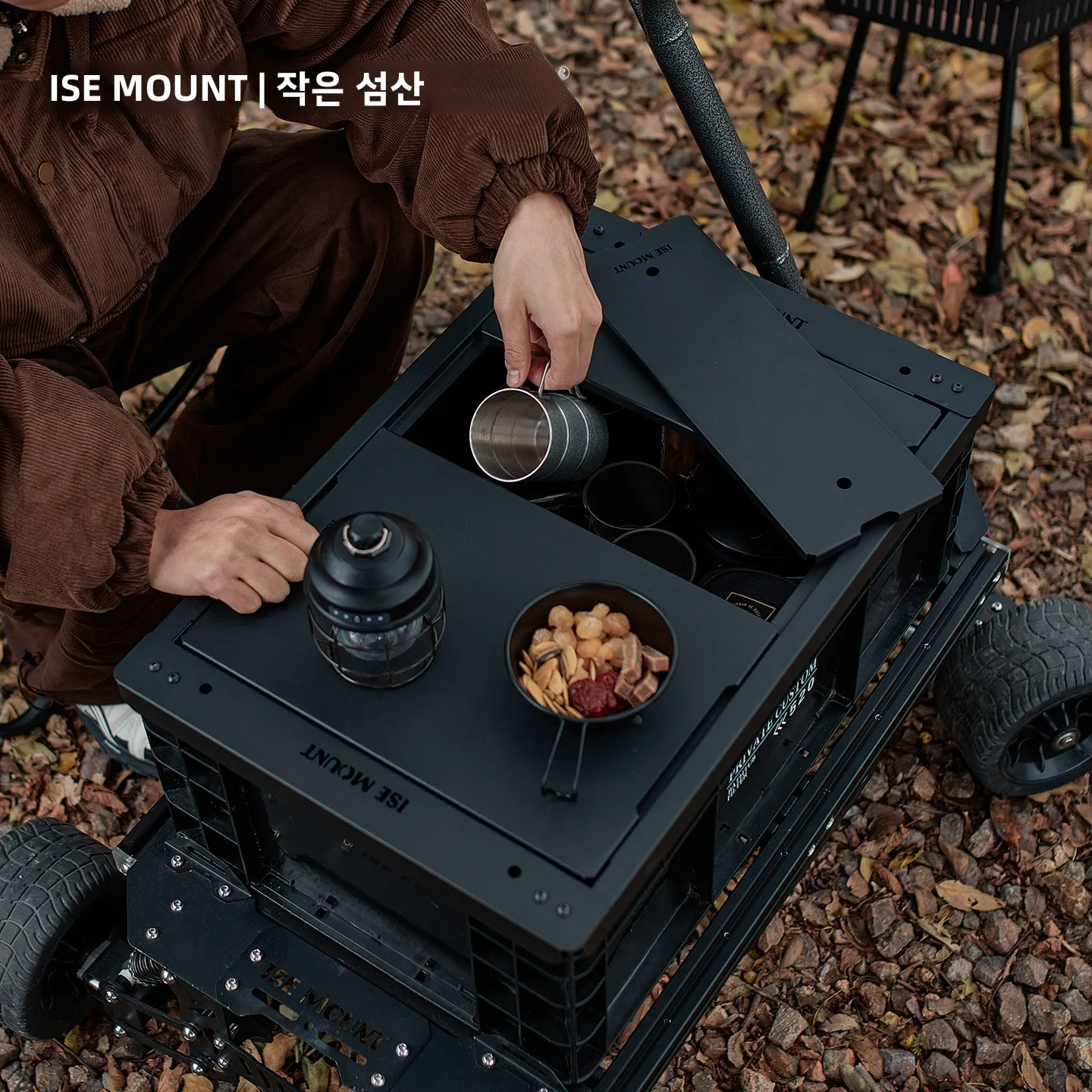 ISE 야외용 금속 프레임 캠핑 테이블 싱글 보드 하프 보드 개조 모듈 휴대용 피크닉 가구 블랙 스타일