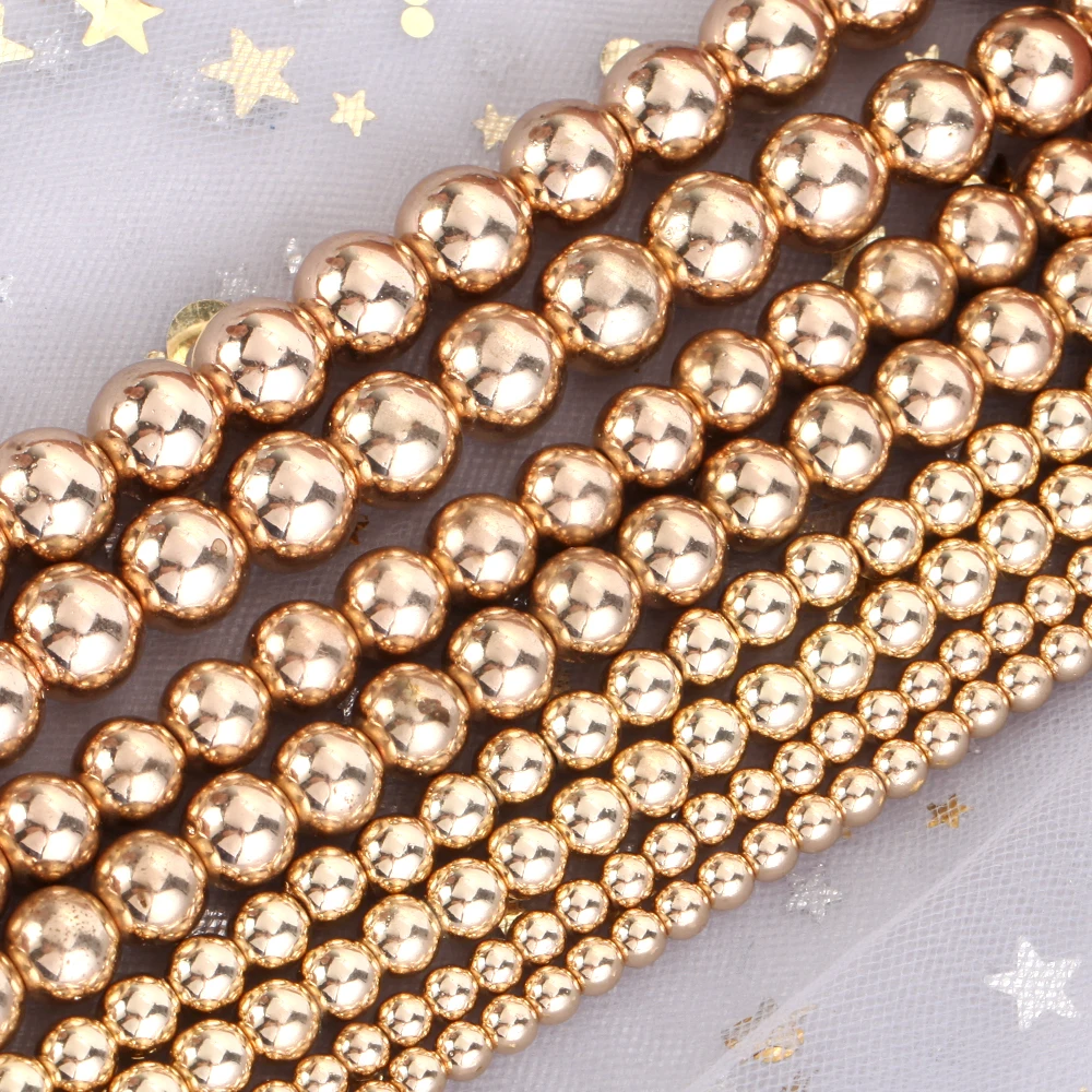3/4/6/8/10mm Naturstein Perlen KC Gold Farbe Hämatit Runde Lose Spacer perlen für Schmuck Machen DIY Armband Halskette Handwerk – Detail 7