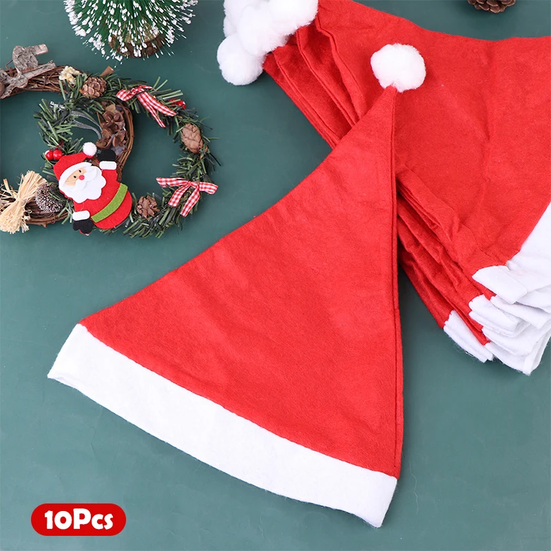 10Pcs Children/Adult Christmas Hats Santa Claus Hat Cap Merry Christmas Festival Decoration New Year Xmas Party Decor Supplies