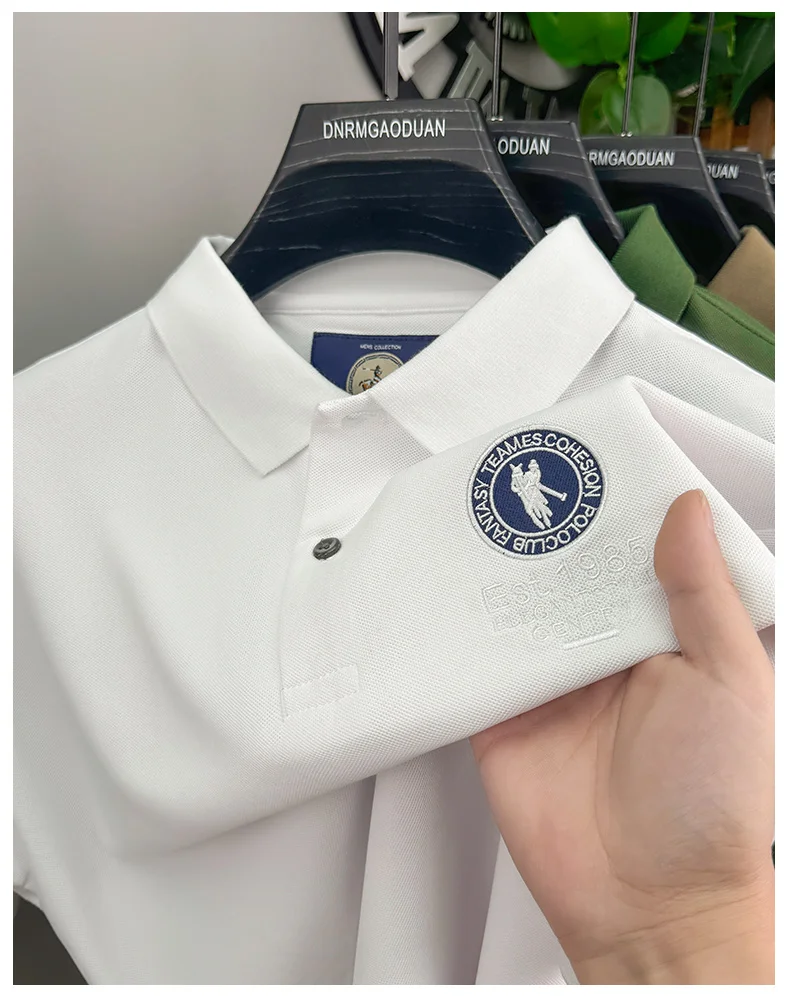 Hochwertiges Marken-Poloshirt für Herren mit Kurzarm, Modisches Rundes Abzeichen mit Geprägten Buchstaben, Atmungsaktives Sommer-Freizeitshirt mit Neuem Kragen – Detail 8