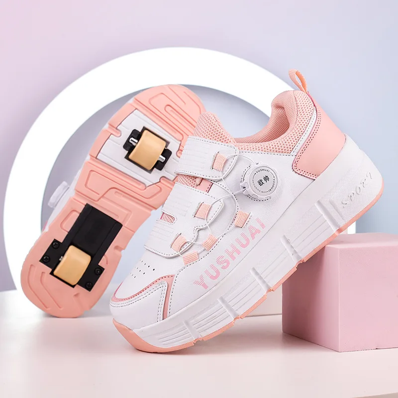 

Two Wheels Children's Roller Skates Shoes Side Swivel Button Kids Sneakers Boys & Girls And Women Fashion Size 31-40