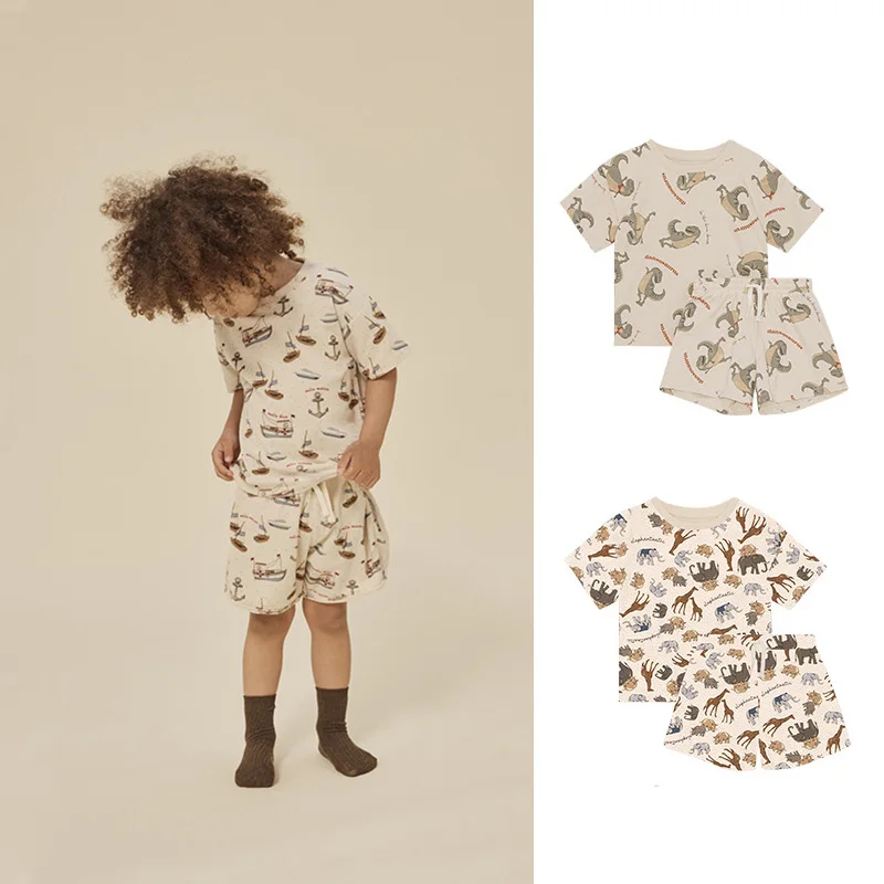 

1-5T Toddler Kid Baby Boy 2pcs Clothes Set Dinosaur Print Short Sleeve T Shirt Top Shorts Set Cotton Two Piece Set Outfit