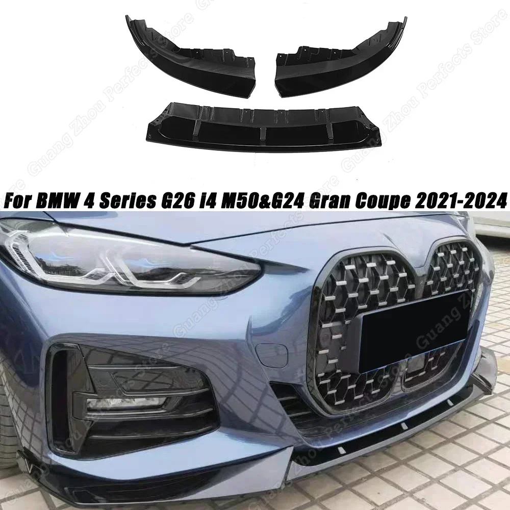 3 PCS Car Front Bumper Lip For BMW 4 Series G26 i4 M50&G24 Gran Coupe 2021-2024 Body Kits Spoiler Splitter Diffuser Gloss Black