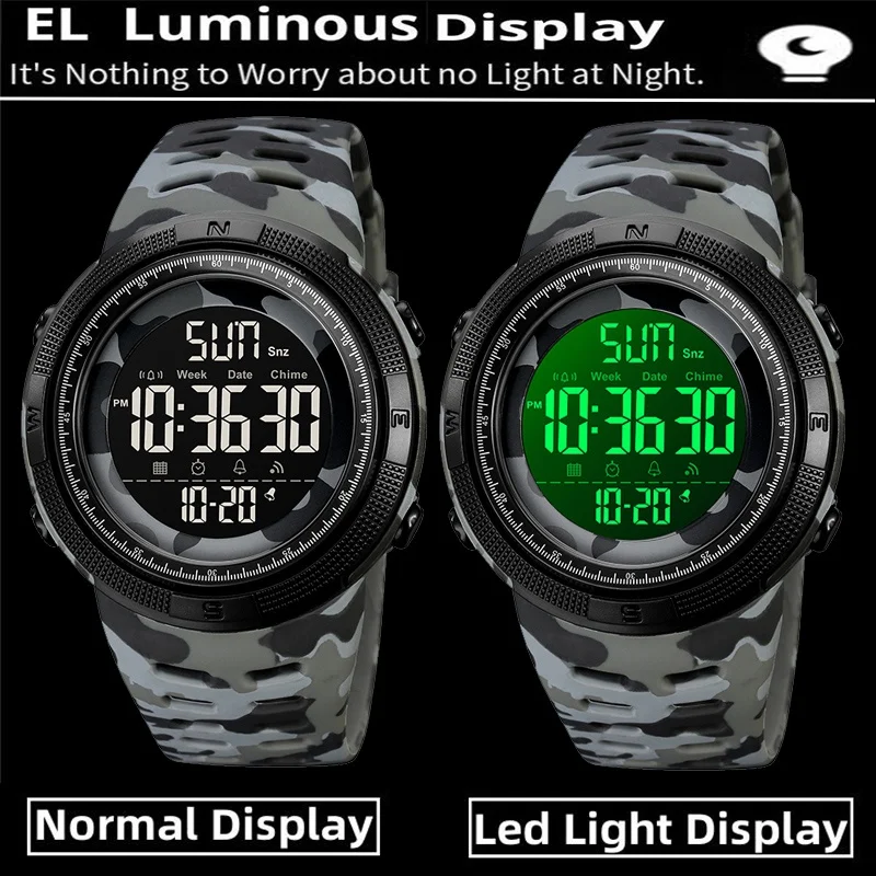 Skmei Dual Time Zone Mens Military Sports Watch 12/24 Hour Format Fashion TPU Band Big Size Dial Led Swimming Digital Wristwatch 4
