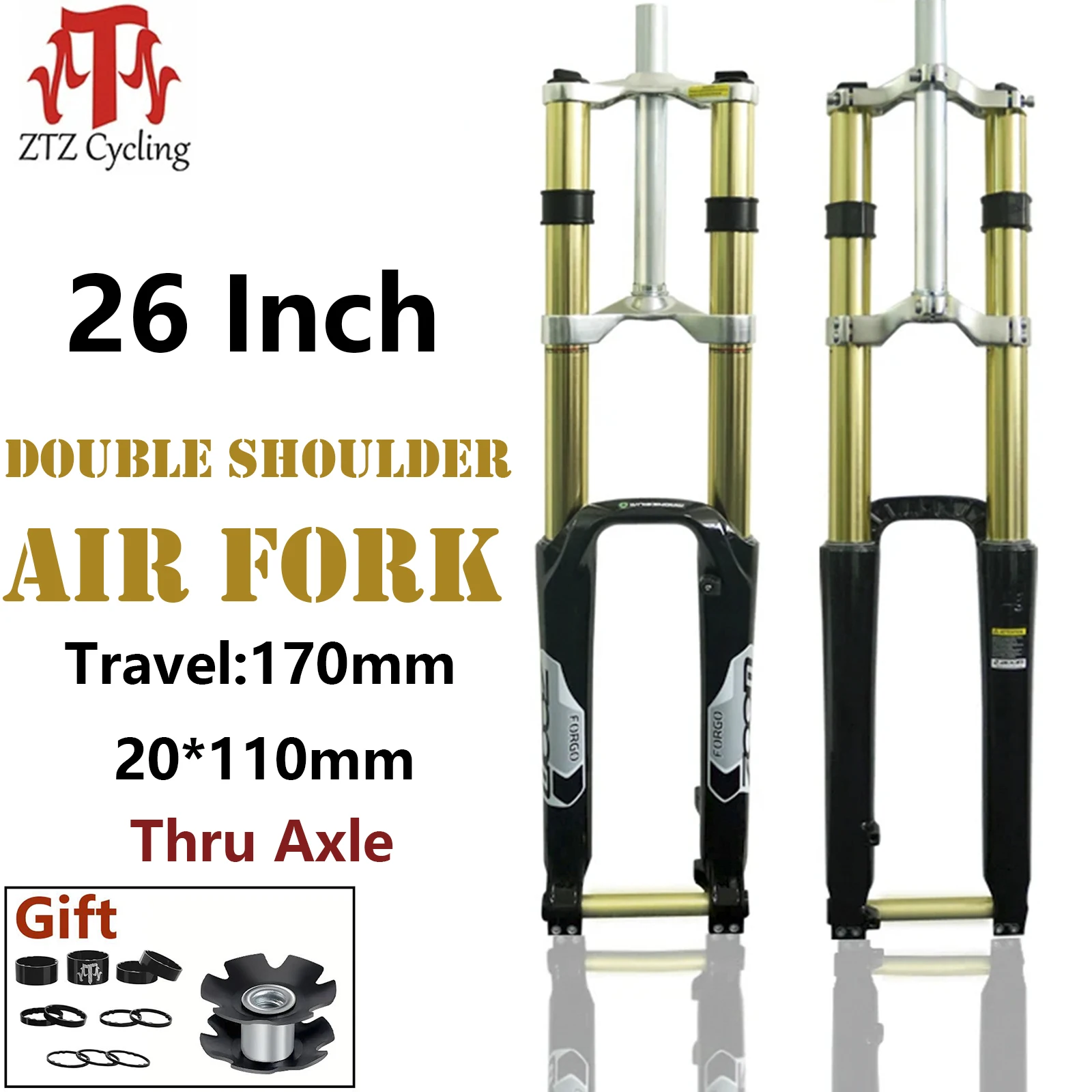 

ZTZ Bike Suspension Fork 180mm Travel, Bike Magnesium Alloy 20 mm Axle, 1-1/8" Threadless Mountain Bikes Fork 26 inch