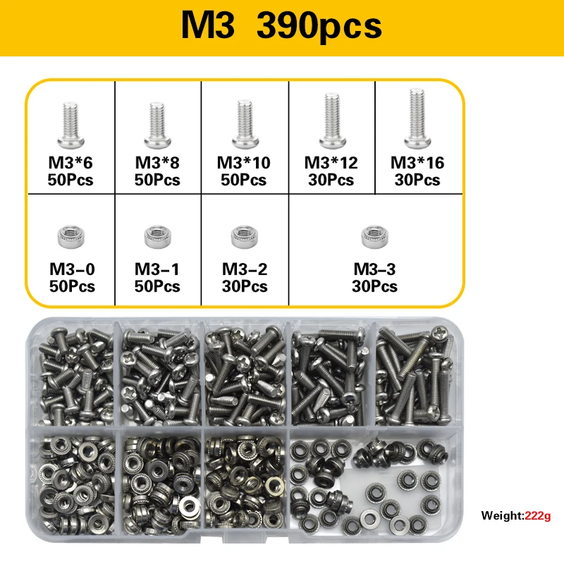 M2 M2.5 M3 M4 M5 M6 Stainless Steel Pressure Rivet Nut and Philips Bolt Set Metric CLS PEM Self-Clinching Nut for Sheet Metal