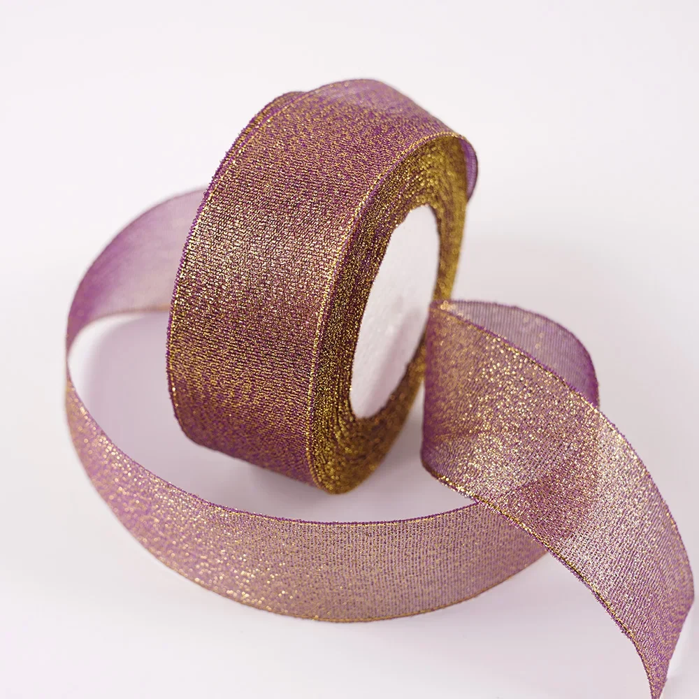 Glitter Organza Ribbon Bow for Decorations and Gift Wrapping, 40mm x 22m